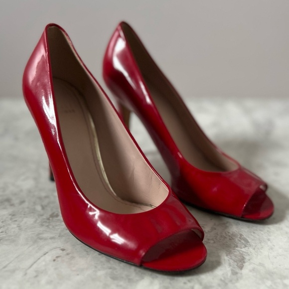 Stuart Weitzman Peep Toe Pumps Bright Red 9 Bold Solid Stiletto Heels Party - Picture 10 of 10